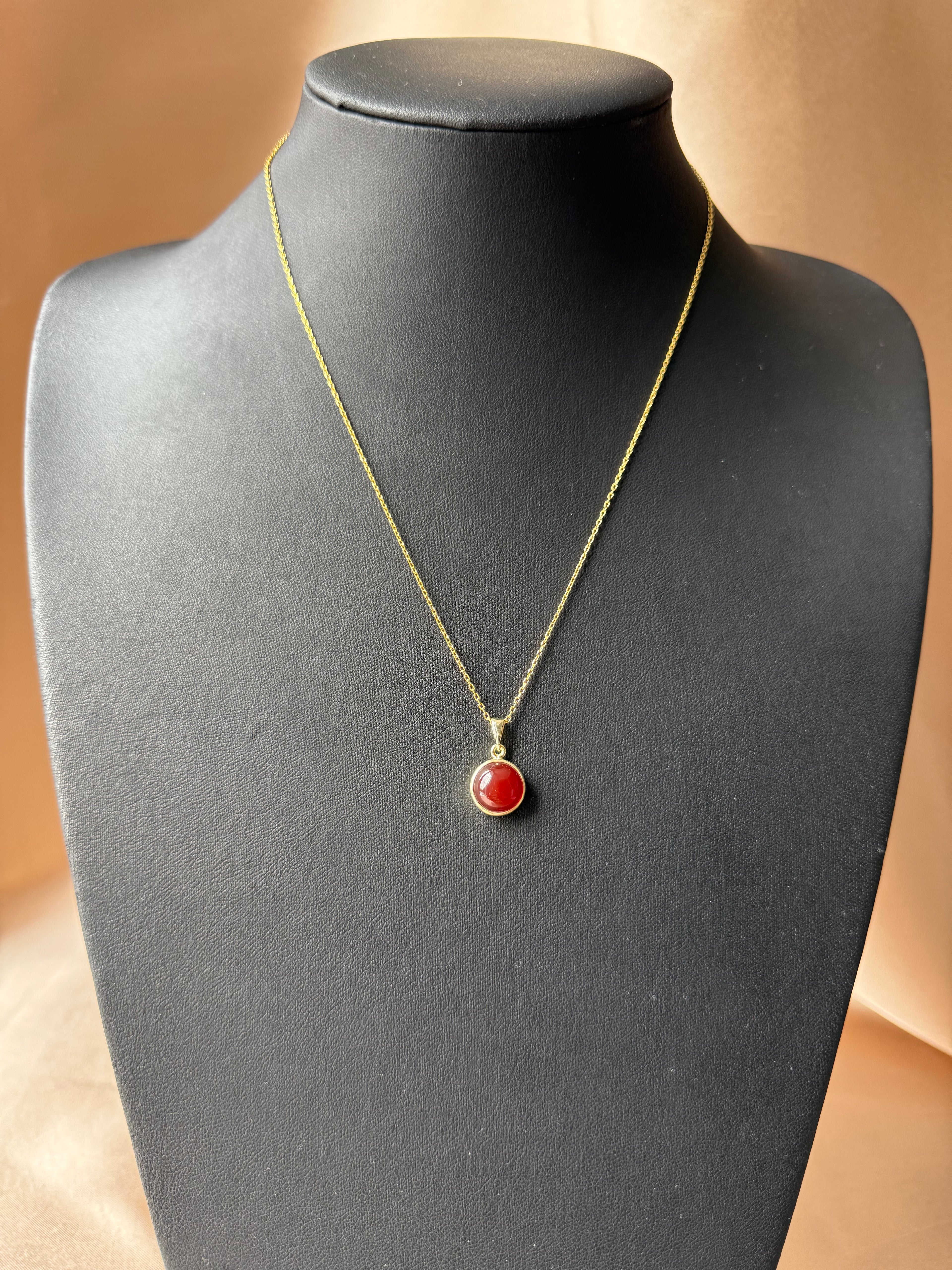 Akik Yuvarlak Gold Kolye