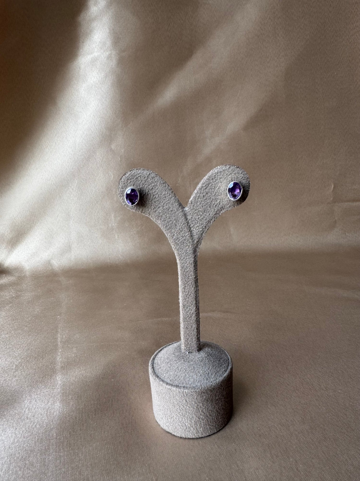 Ametist Oval Gümüş Küpe