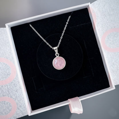 Pembe Kuvars Yuvarlak Gümüş Kolye