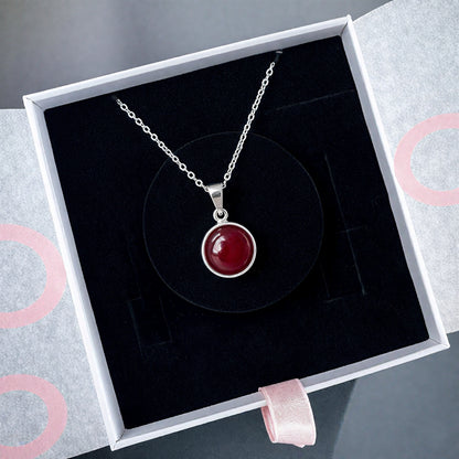 Akik Yuvarlak Gümüş Kolye