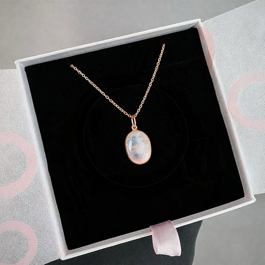 Ay Taşı Büyük Oval Rose Gold Kolye