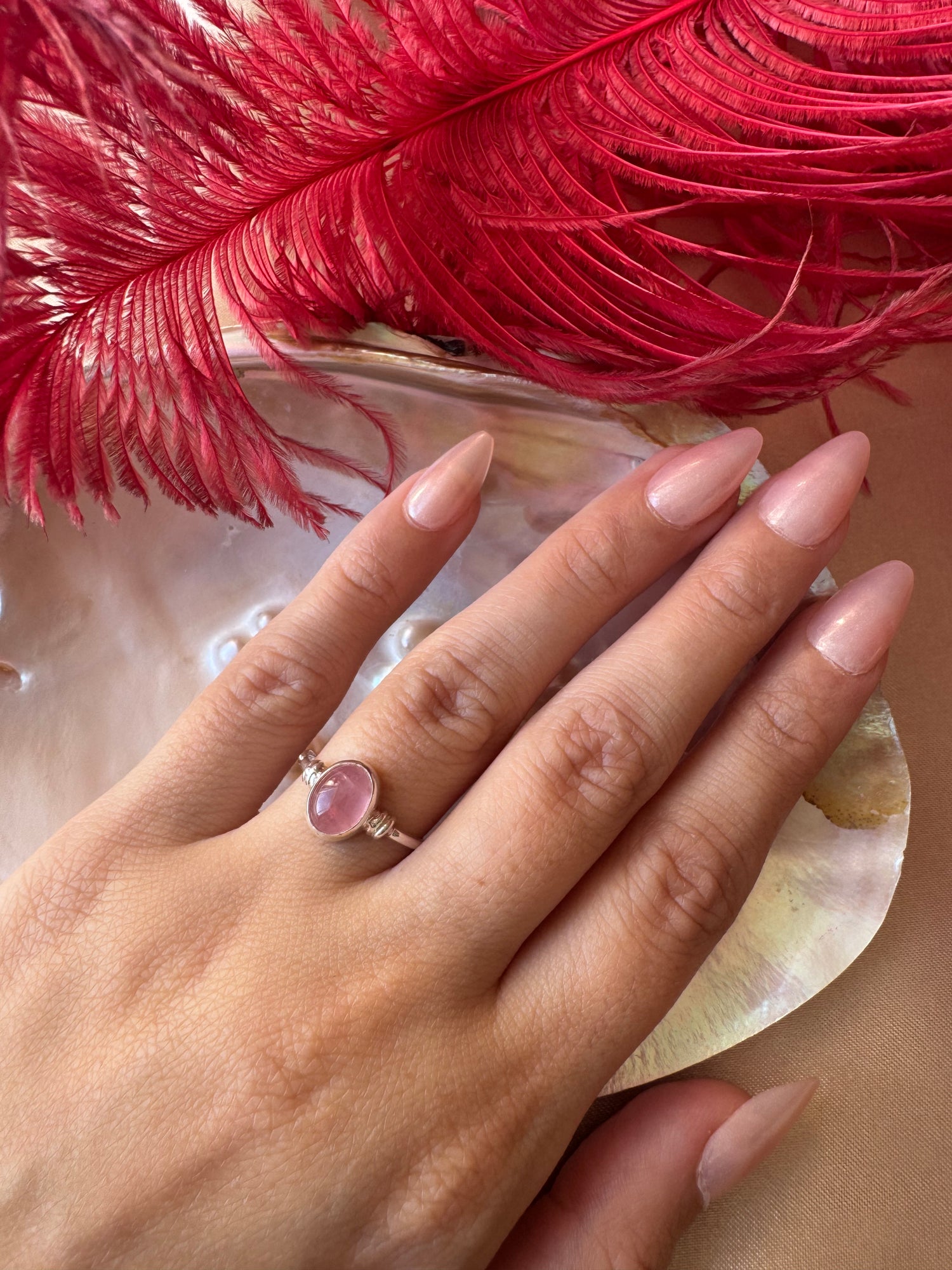 Pembe Kuvars Diana Gümüş Yüzük