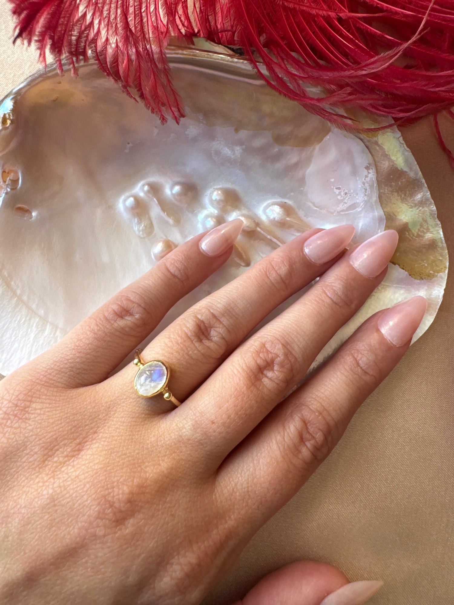 Ay Taşı Basic Gold Yüzük