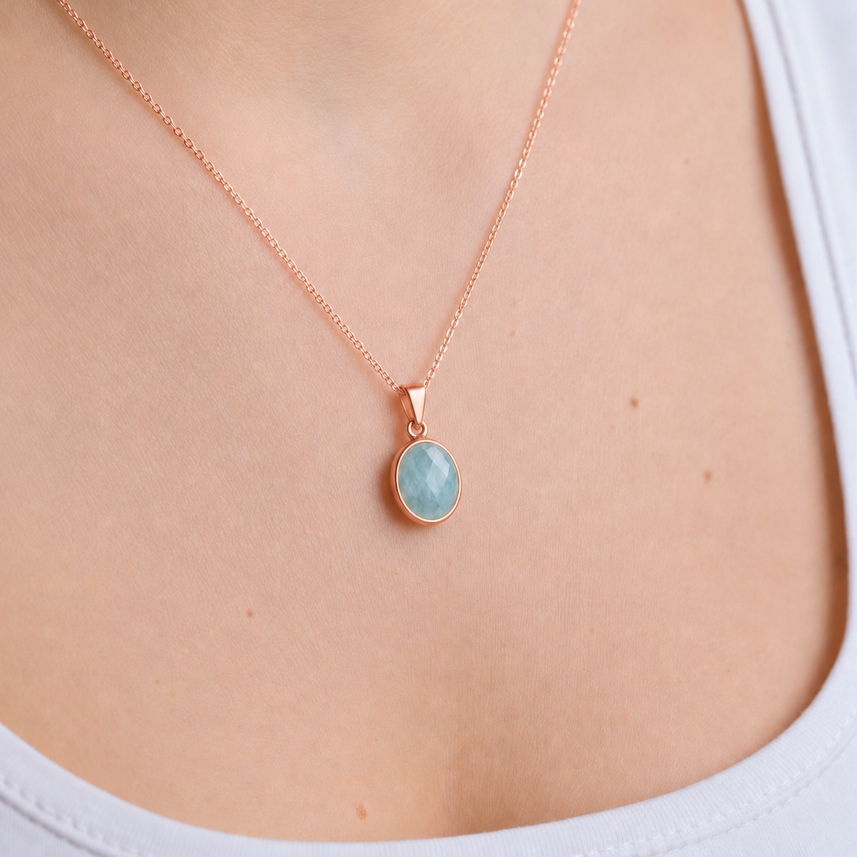 Akuamarin Minimal Rose Gold Kolye