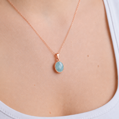 Akuamarin Minimal Rose Gold Kolye