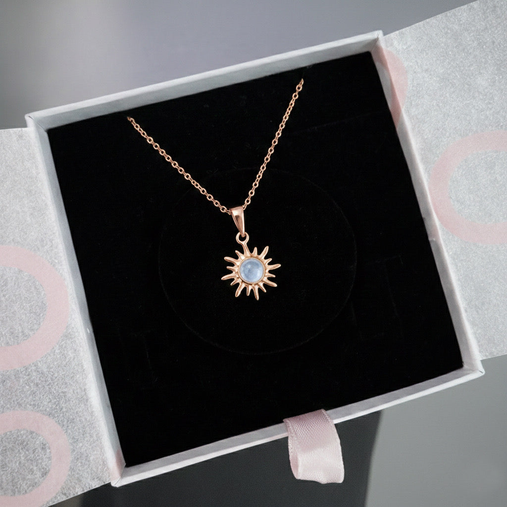 Ay Taşı Minimal Güneş Rose Gold Kolye
