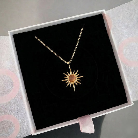 Güneş Taşı Kuzey Yıldızı Gold Kolye