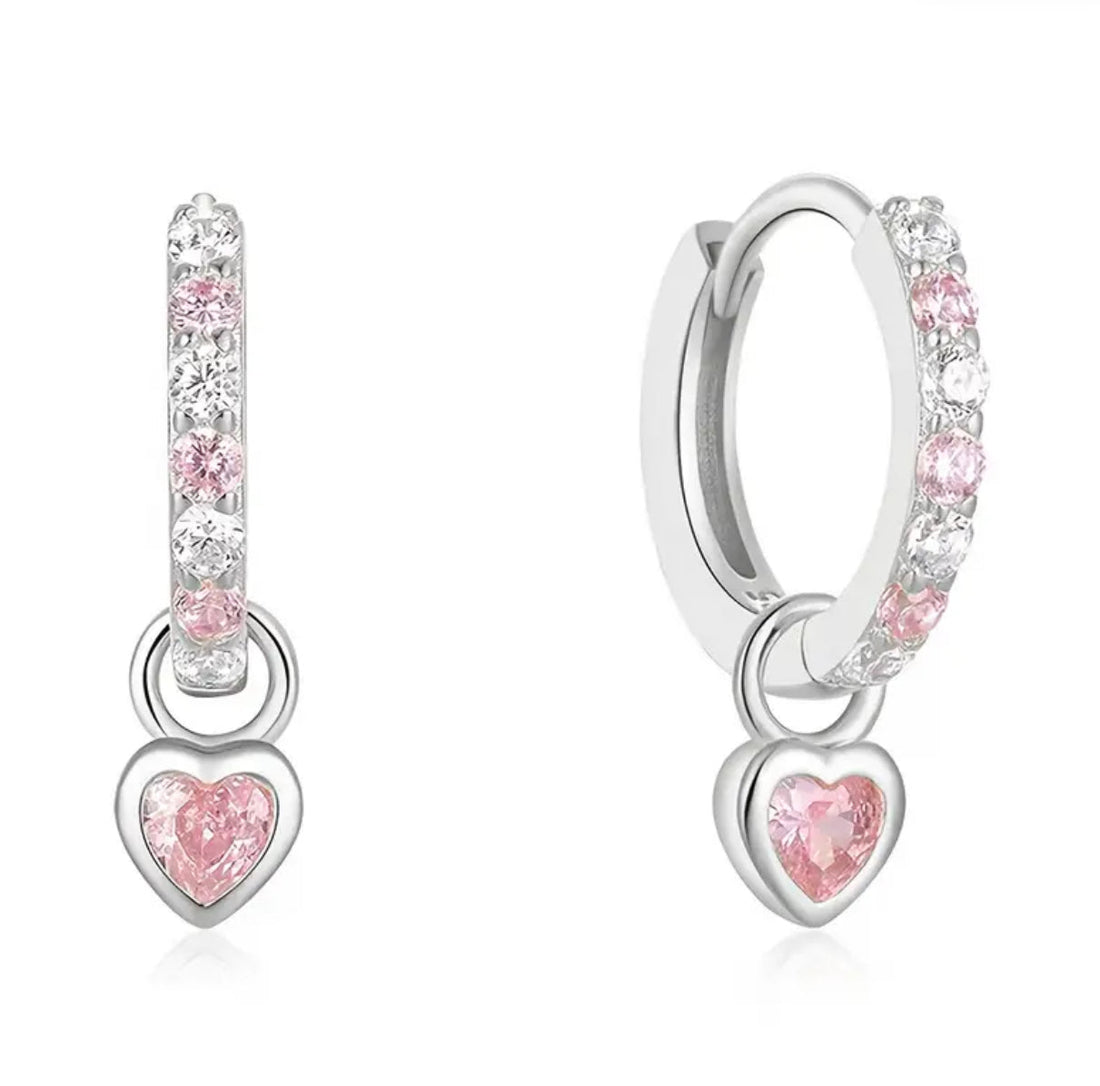 Pembe Kuvars Minimal Kalp Gümüş Küpe