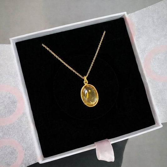 Sitrin Büyük Oval Gold Kolye