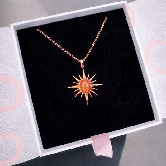 Güneş Taşı Büyük Kuzey Yıldızı Rose Gold Kolye