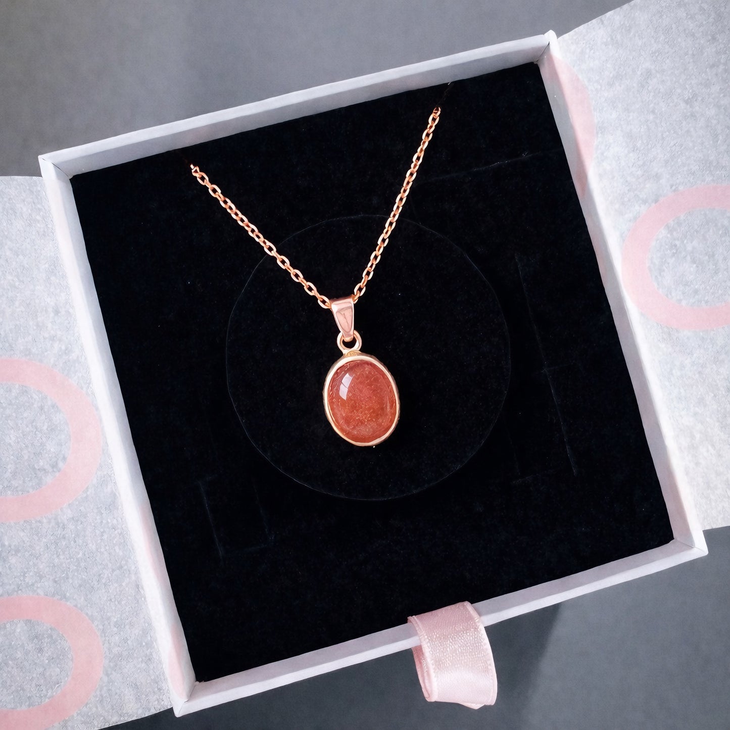 Güneş Taşı Minimal Rose Gold Kolye