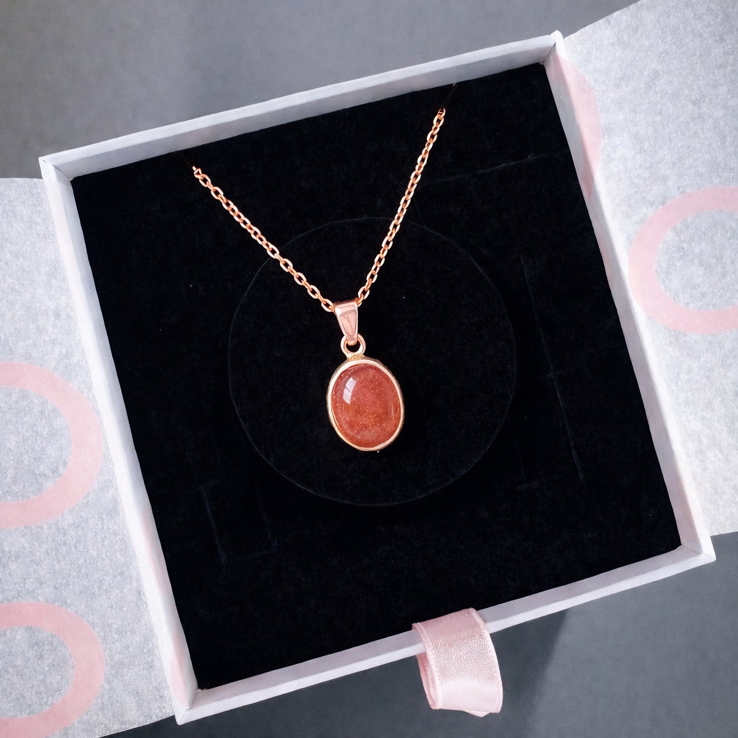 Güneş Taşı Minimal Rose Gold Kolye