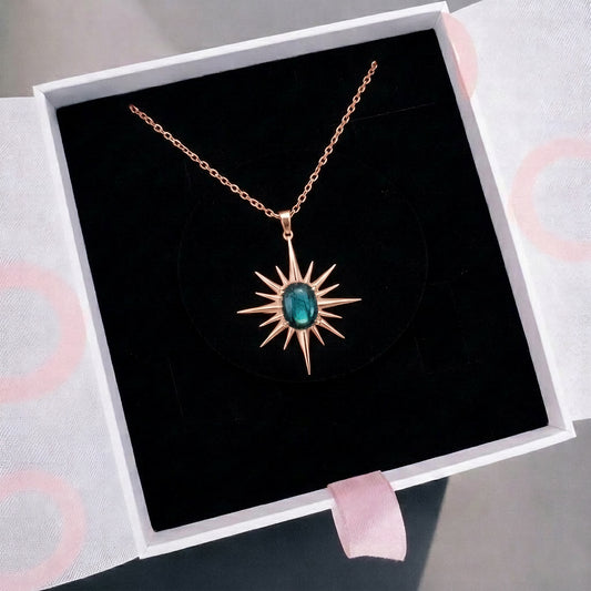 Labradorit Büyük Kuzey Yıldızı Rose Gold Kolye