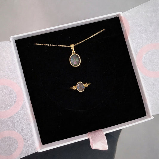 Mistik Topaz Minimal Kolye & Yüzük Set (Gold)