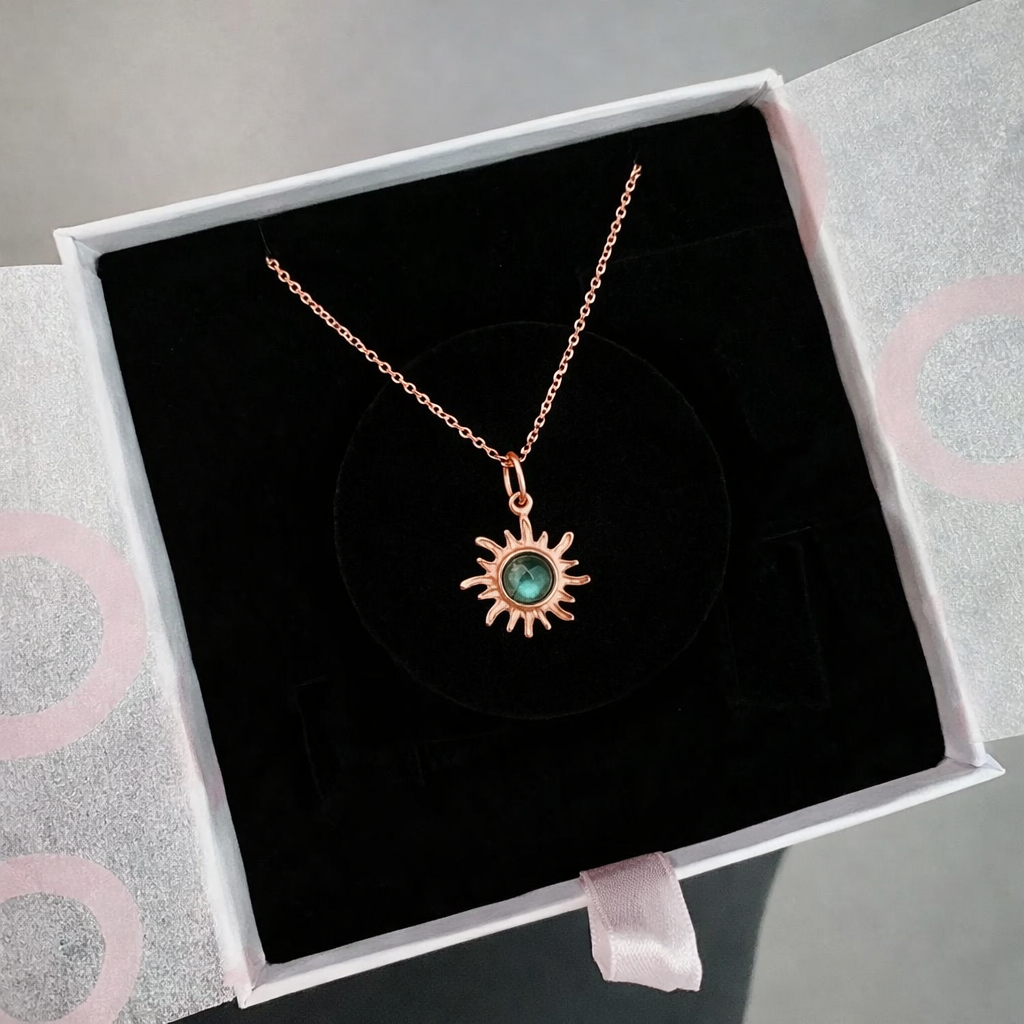 Labradorit Minimal Güneş Rose Gold Kolye