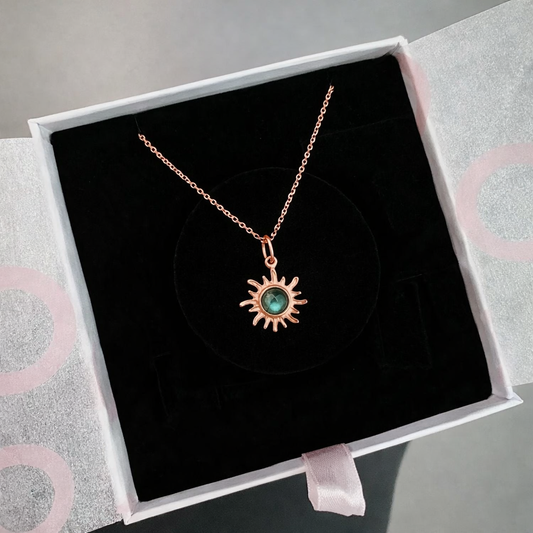 Labradorit Minimal Güneş Rose Gold Kolye
