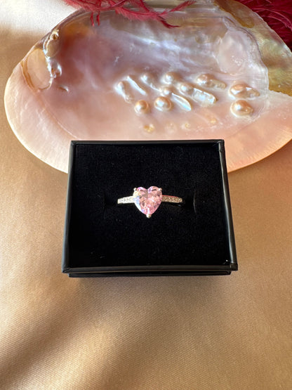 Pembe Kuvars Kalp Gümüş Yüzük