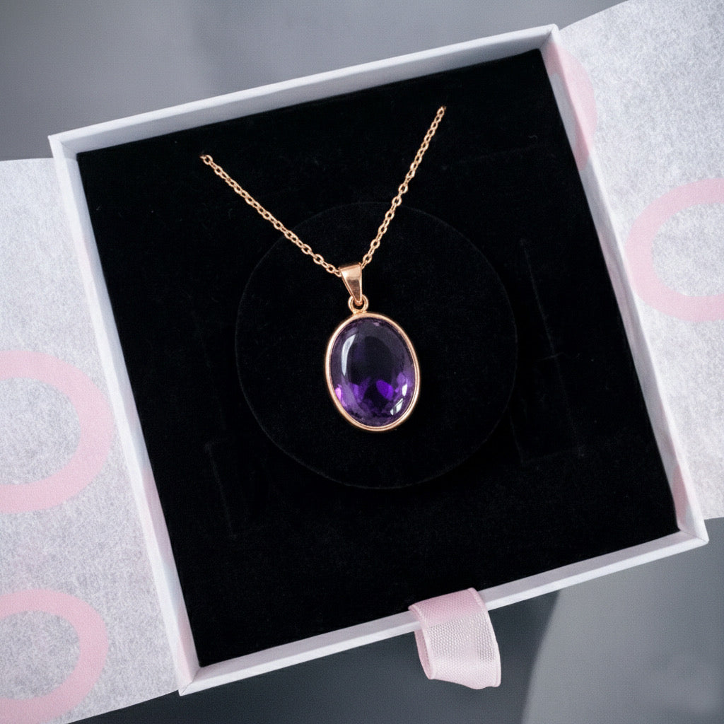 Ametist Büyük Oval Rose Gold Kolye