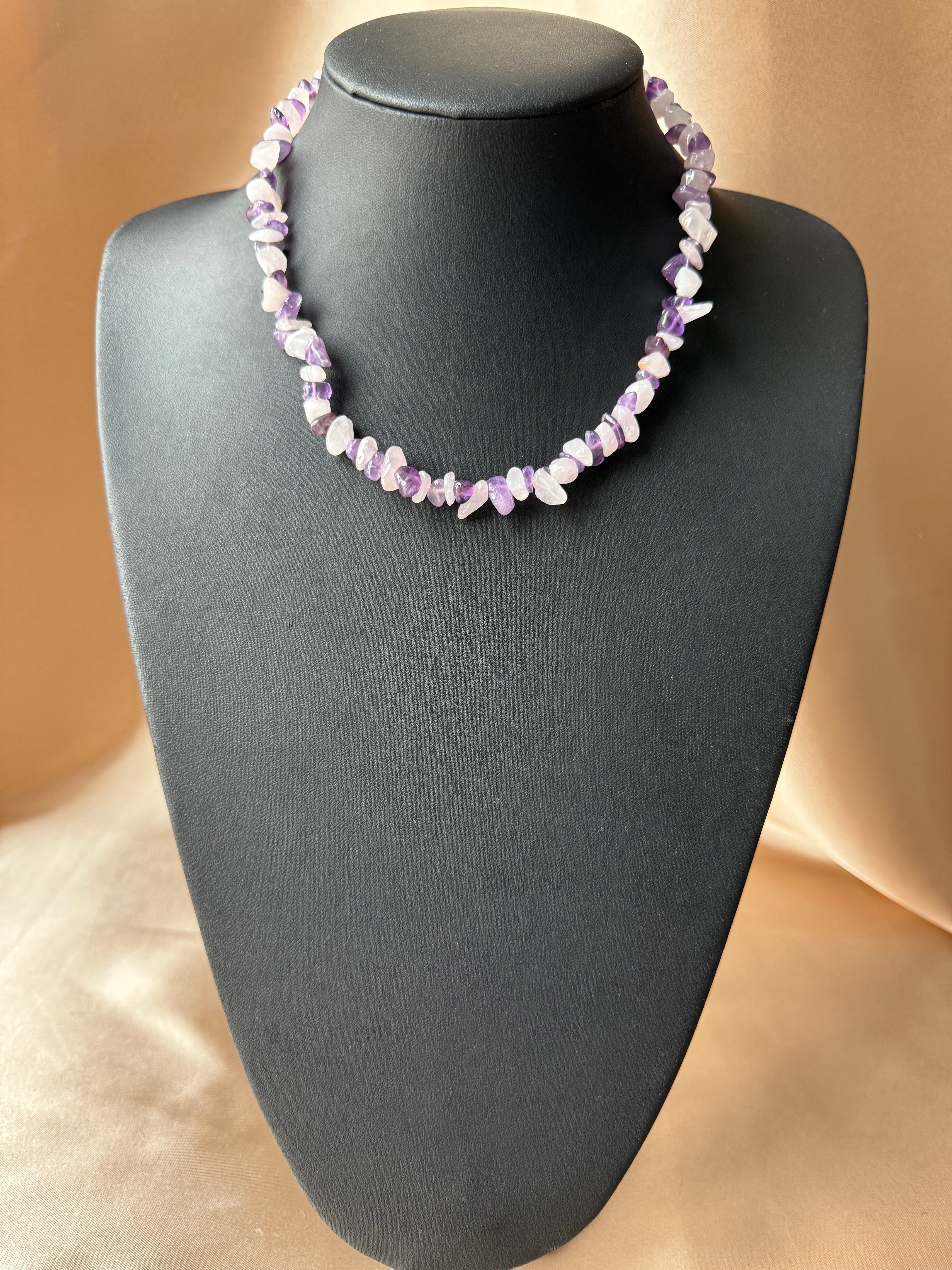 Ametist &amp; Pembe Kuvars Dizi Kolye