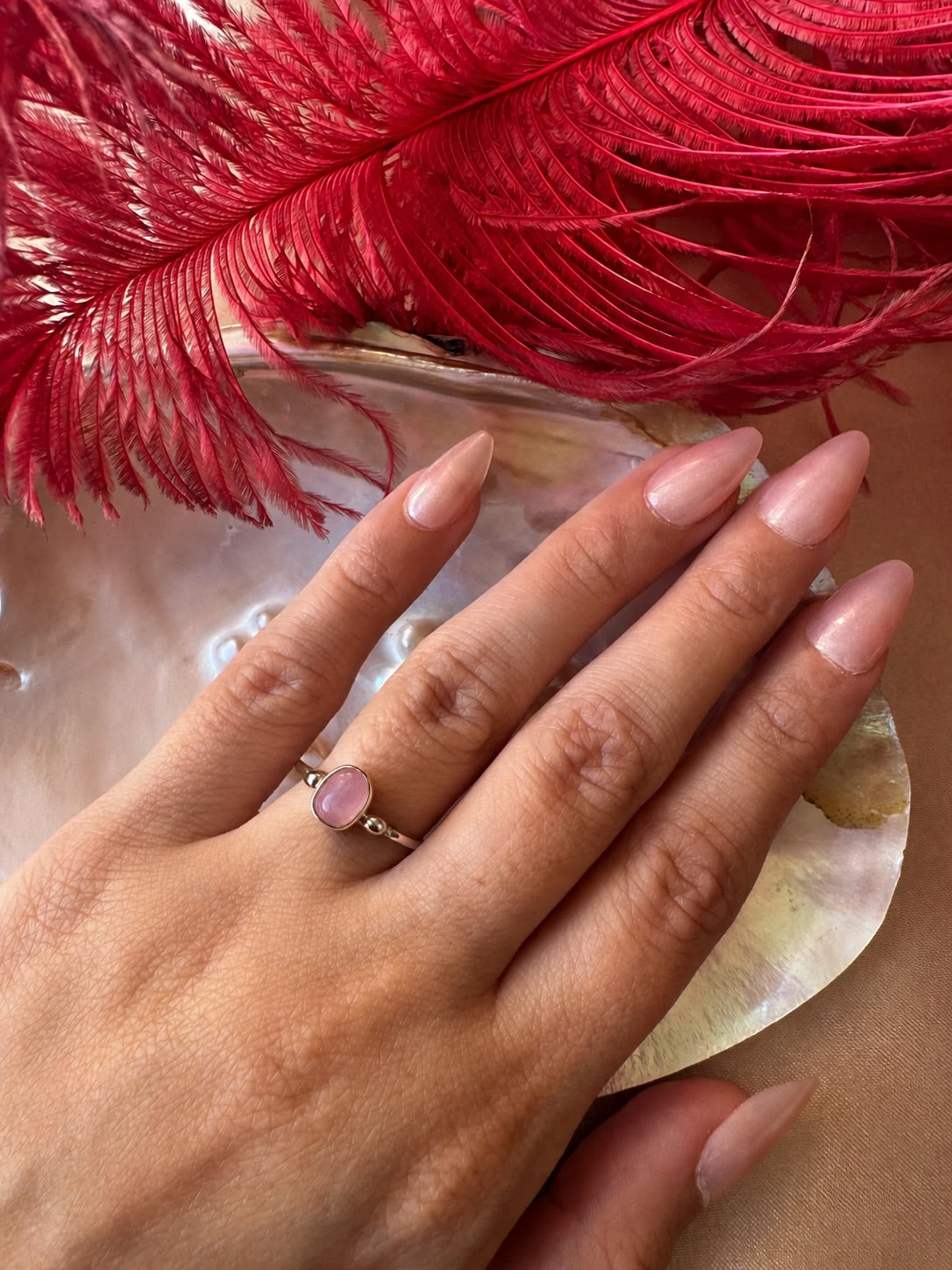 Pembe Kuvars Basic Gümüş Yüzük