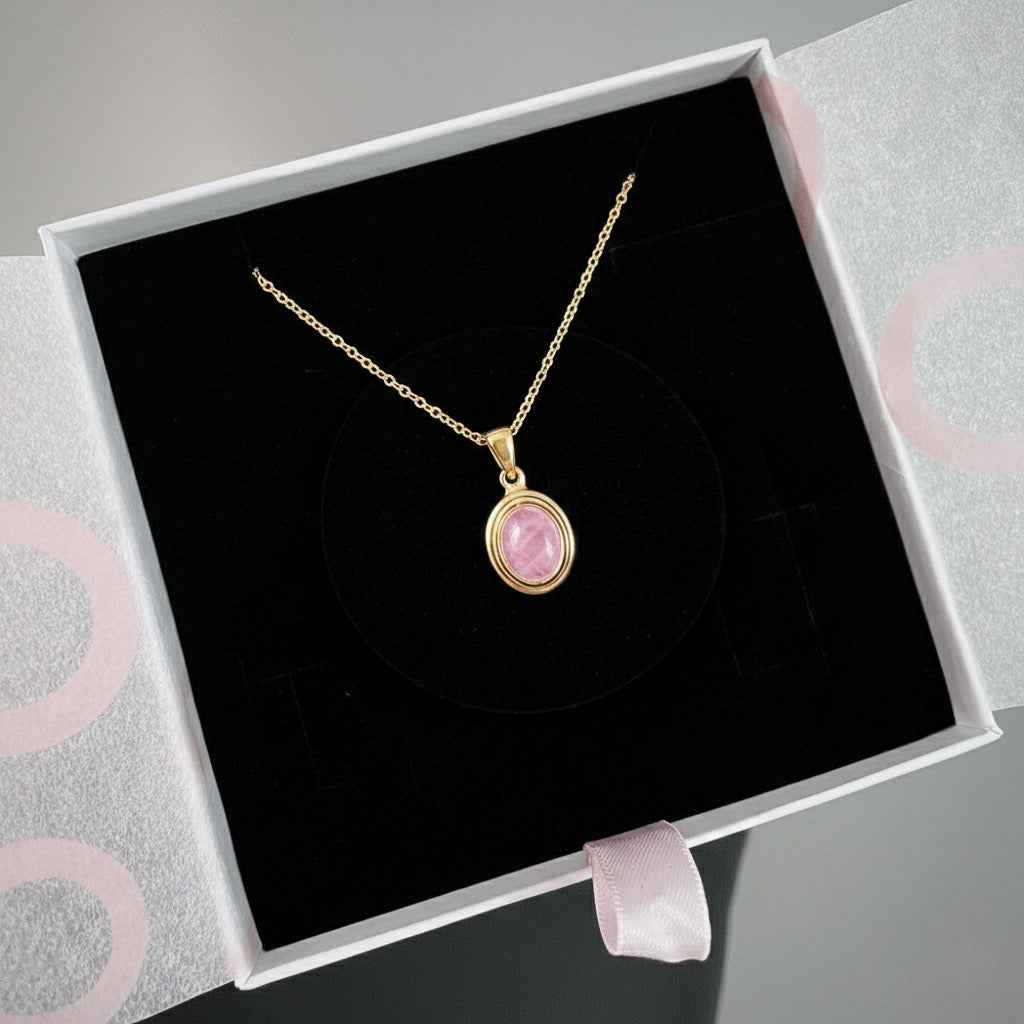 Pembe Kuvars Minimal Vintage Gold Kolye