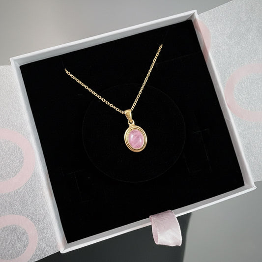 Pembe Kuvars Minimal Vintage Gold Kolye