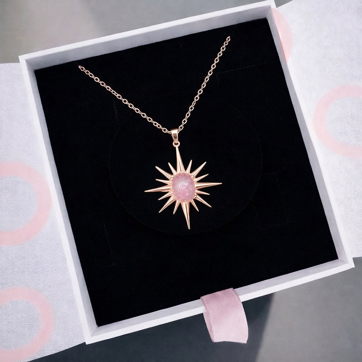 Pembe Kuvars Büyük Kuzey Yıldızı Rose Gold Kolye