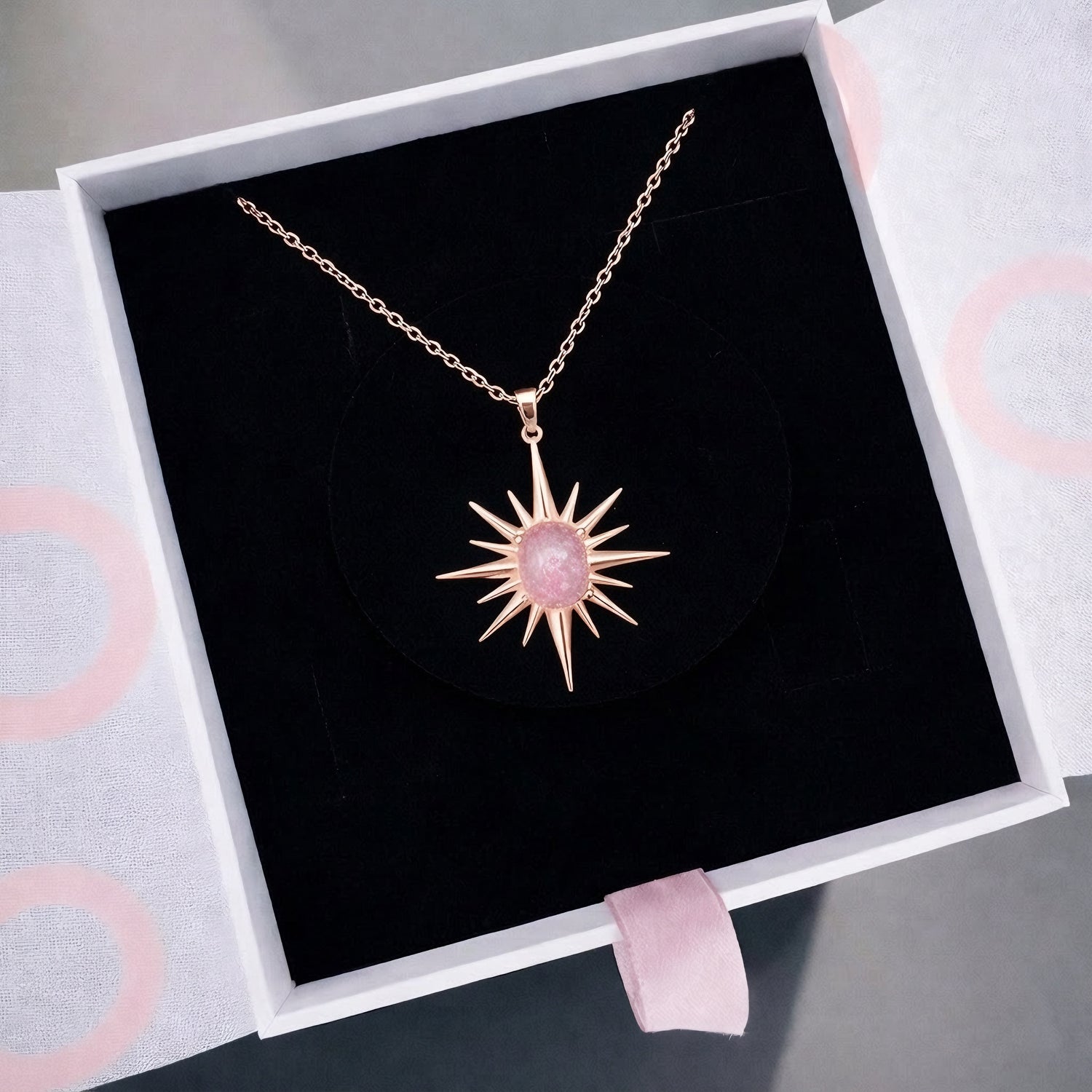 Pembe Kuvars Büyük Kuzey Yıldızı Rose Gold Kolye