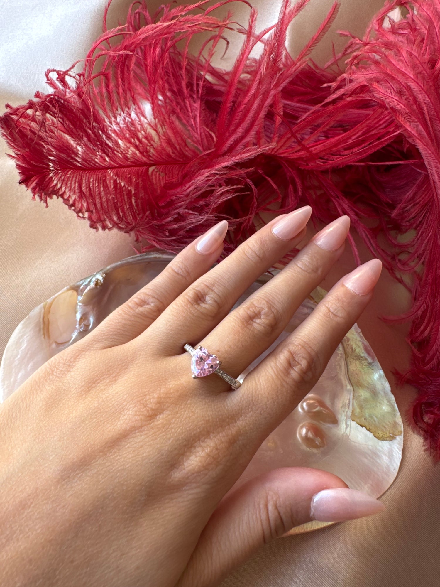 Pembe Kuvars Kalp Gümüş Yüzük