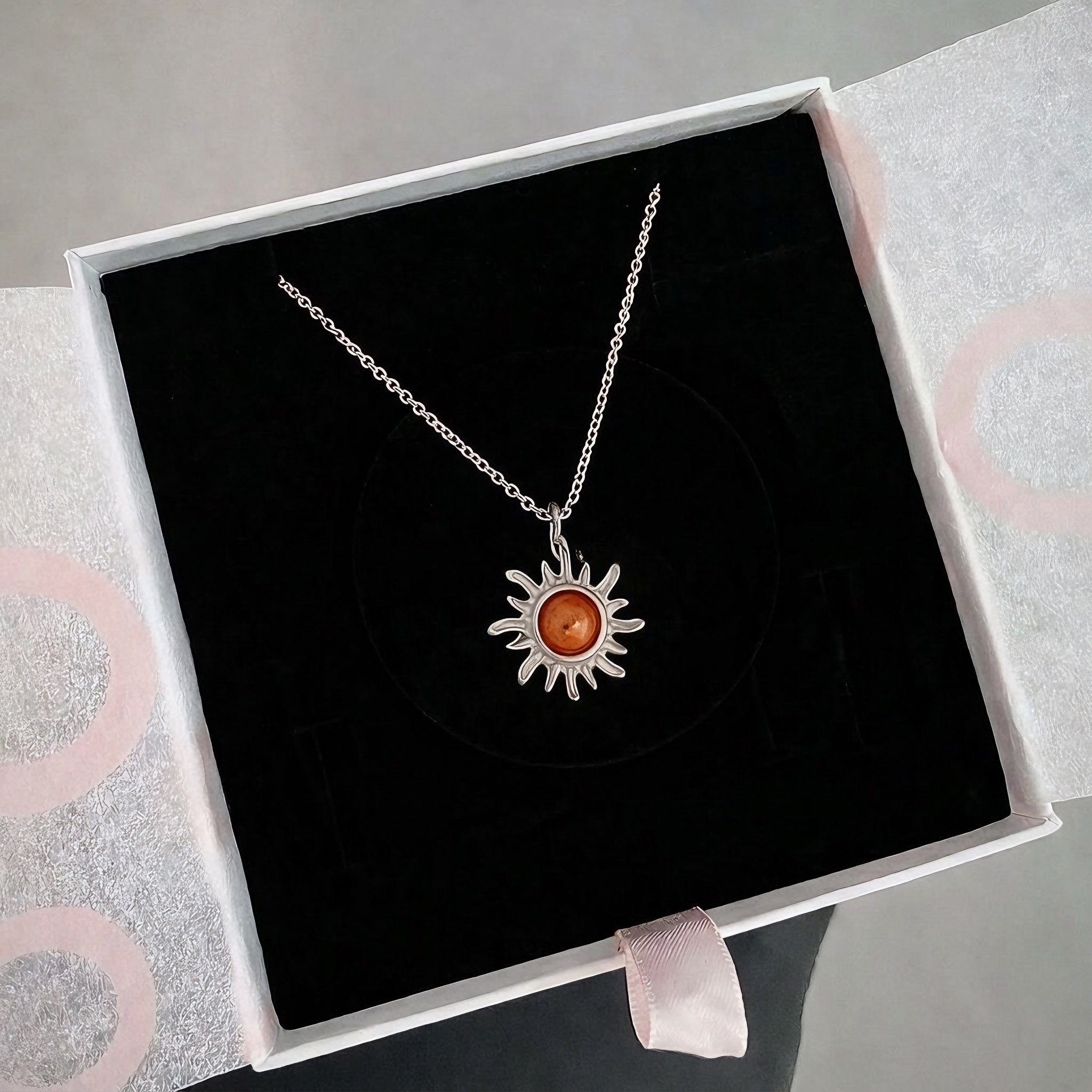Güneş Taşı Minimal Güneş Gümüş Kolye