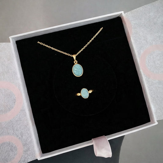 Amazonit Minimal Kolye & Yüzük Set (Gold)