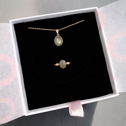Labradorit Minimal Kolye & Yüzük Set (Gold)