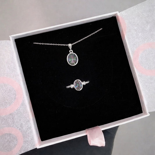 Mistik Topaz Minimal Kolye & Yüzük Set (Gümüş)