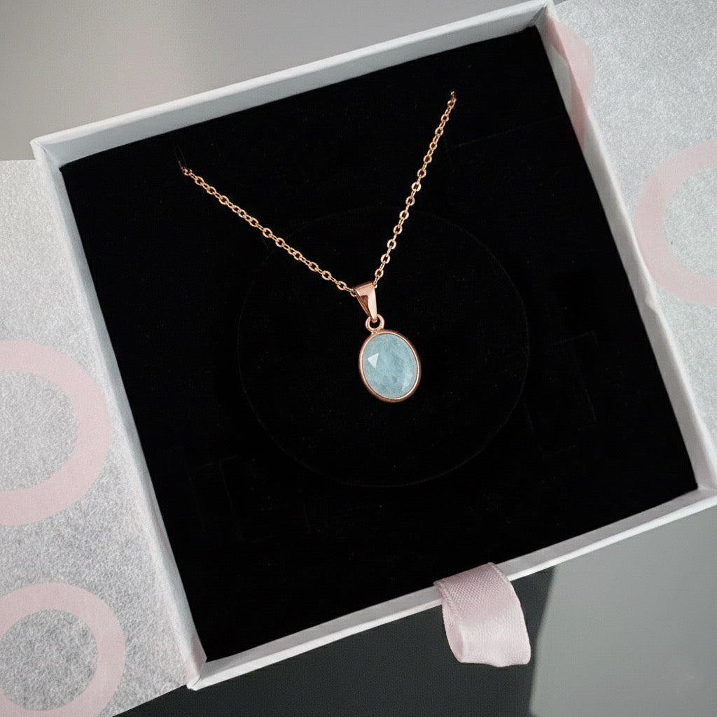 Akuamarin Minimal Rose Gold Kolye