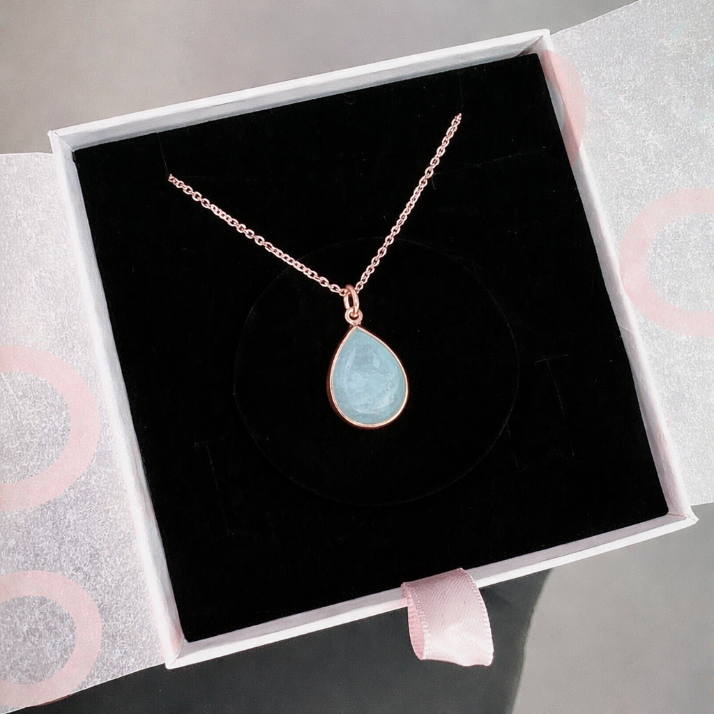 Akuamarin Büyük Damla Rose Gold Kolye