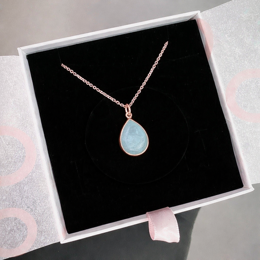 Akuamarin Büyük Damla Rose Gold Kolye