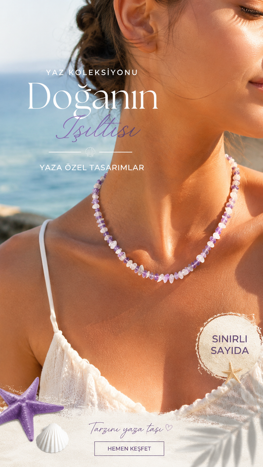 Ametist & Pembe Kuvars Dizi Kolye