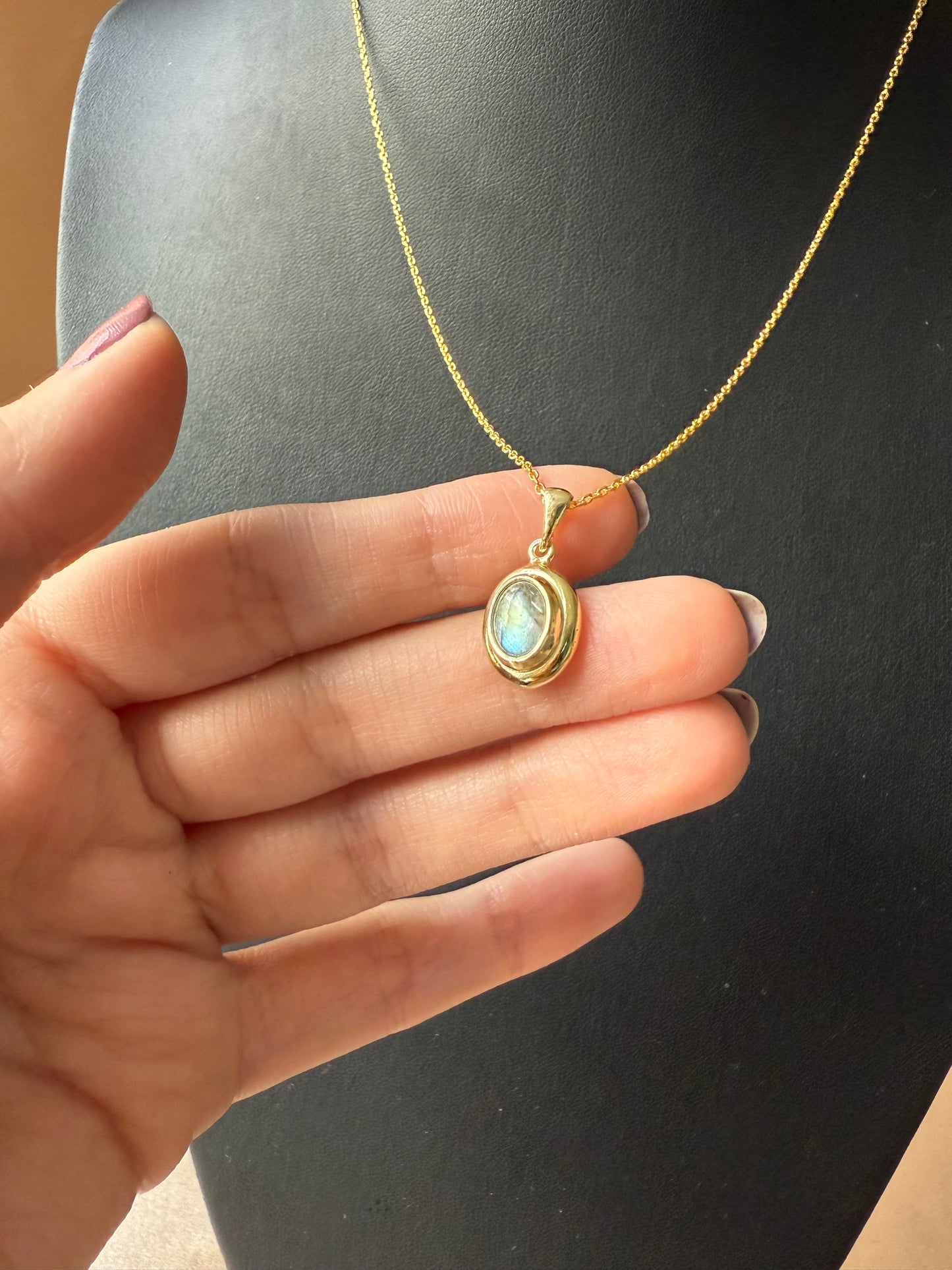 Labradorit Minimal Vintage Gold Kolye
