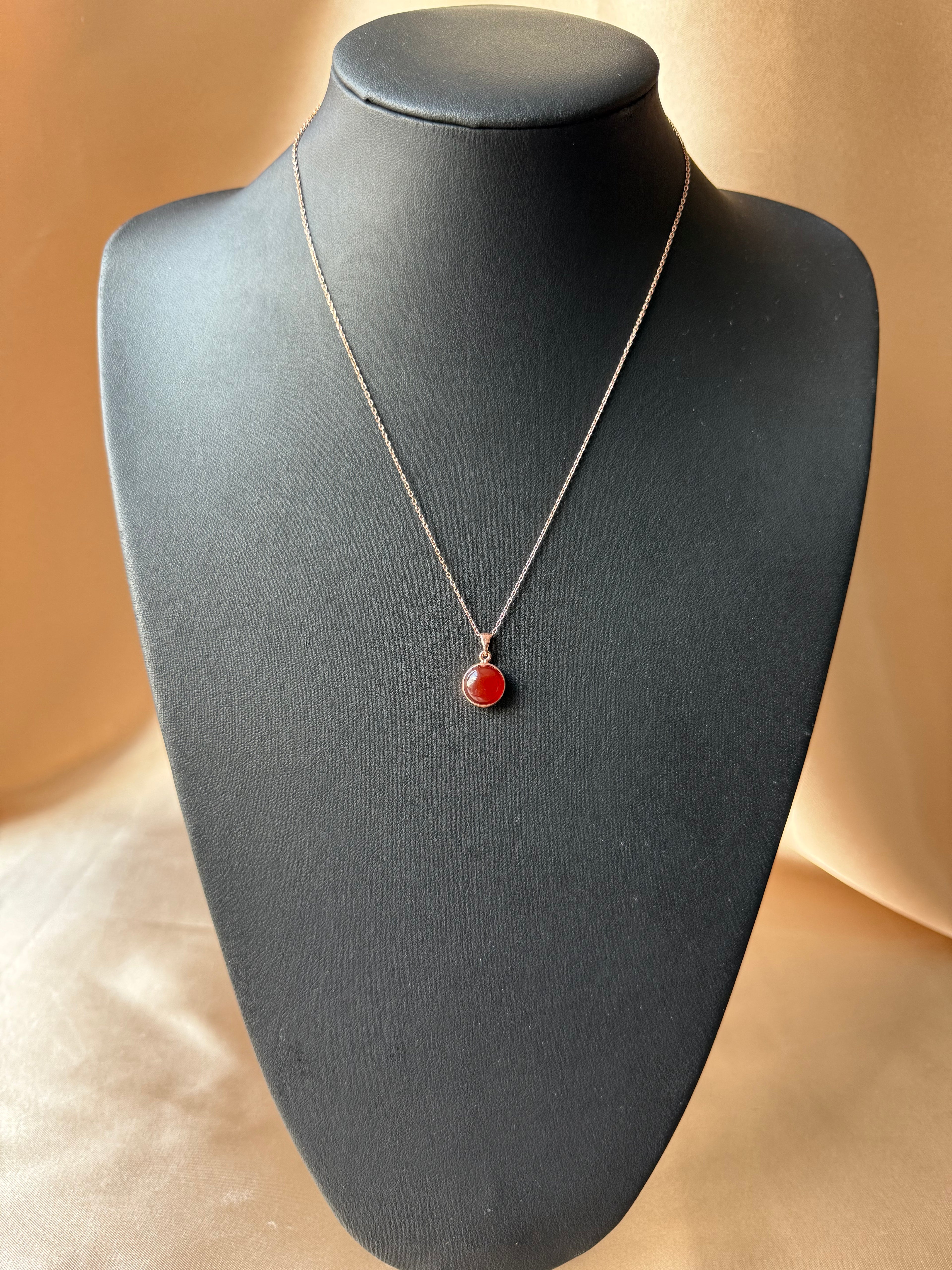 Akik Yuvarlak Rose Gold Kolye