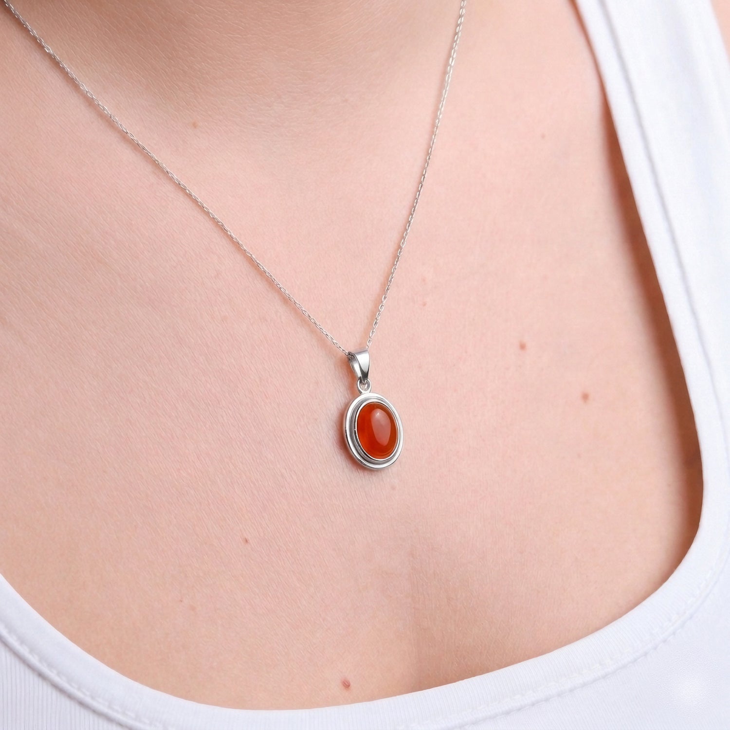 Akik Minimal Vintage Gümüş Kolye