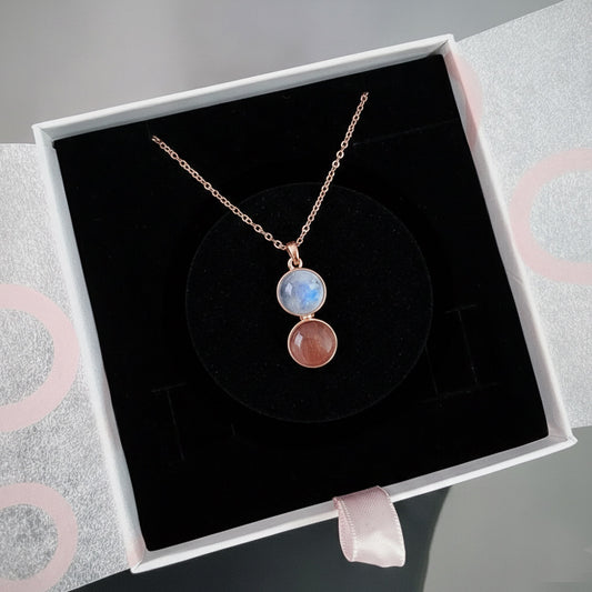 Ay Taşı & Güneş Taşı Twin Flame Rose Gold Kolye
