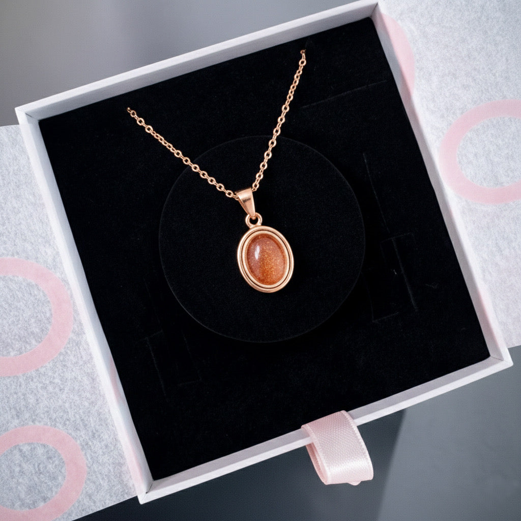 Güneş Taşı Minimal Vintage Rose Gold Kolye