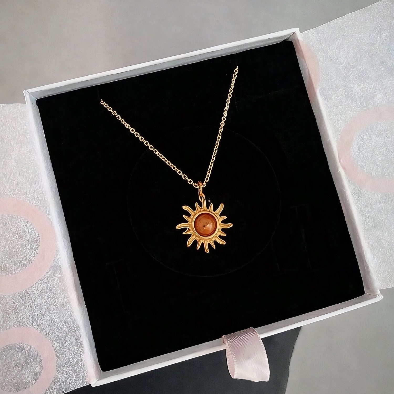 Güneş Taşı Minimal Güneş Gold Kolye