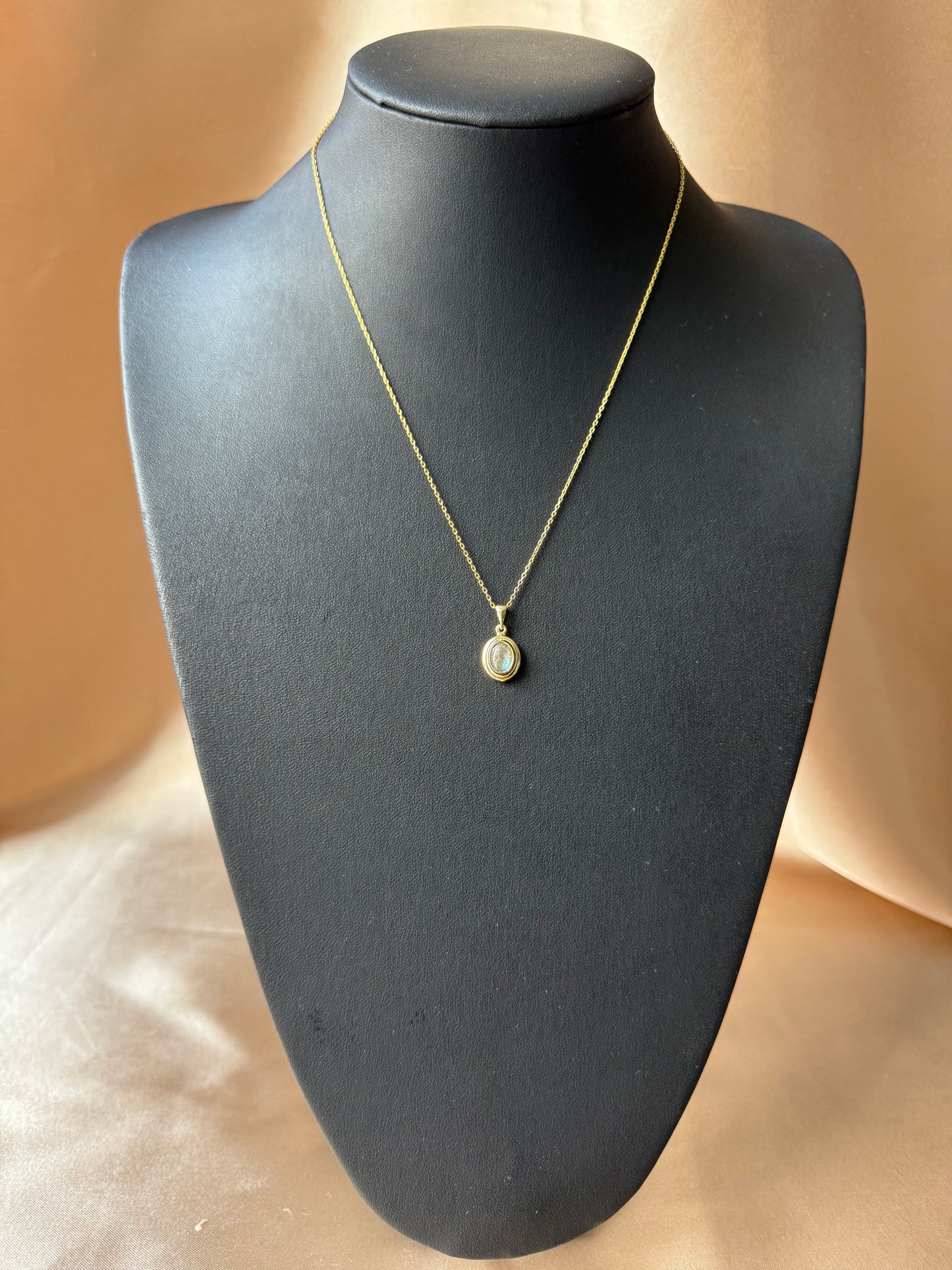 Labradorit Minimal Vintage Gold Kolye