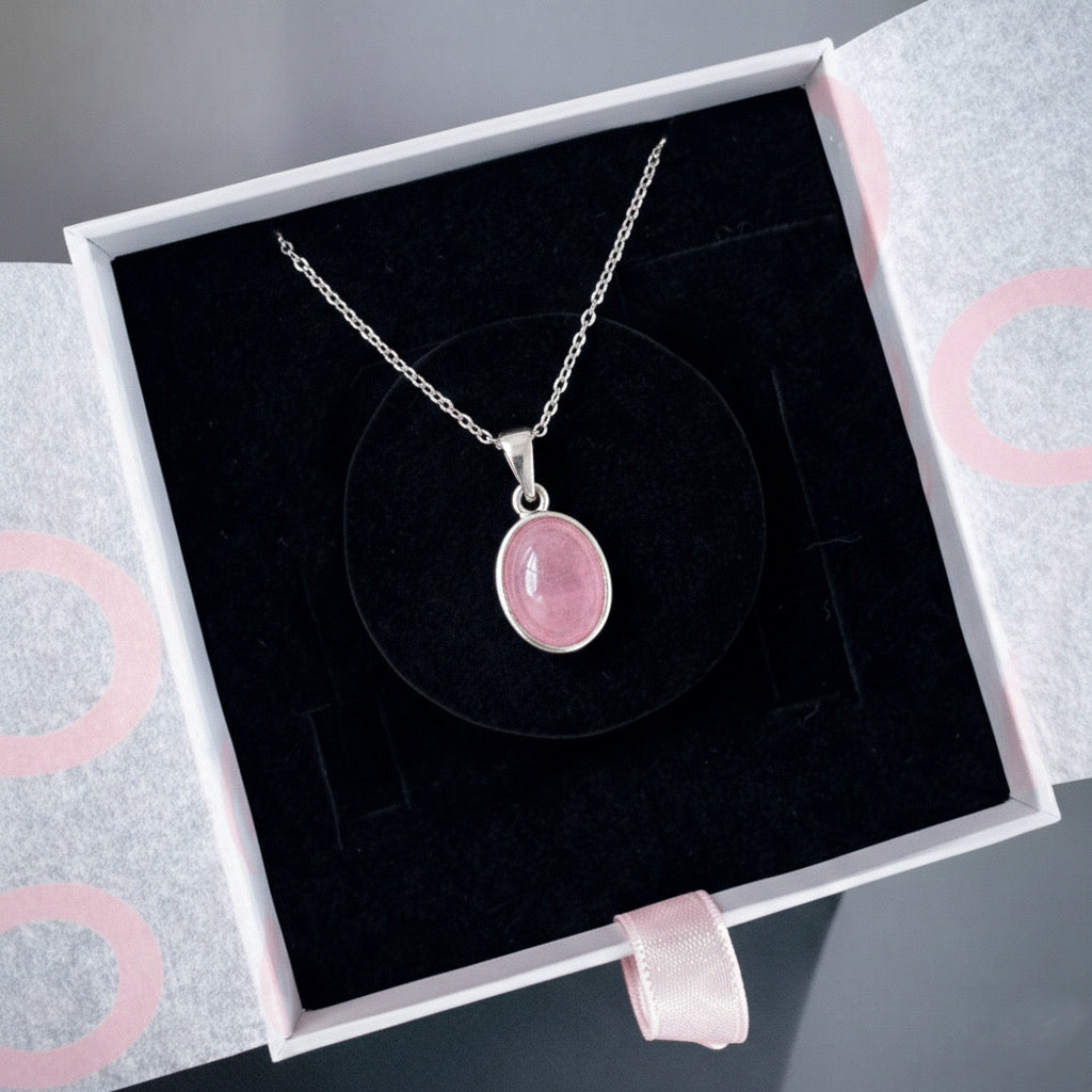 Pembe Kuvars Minimal Gümüş Kolye