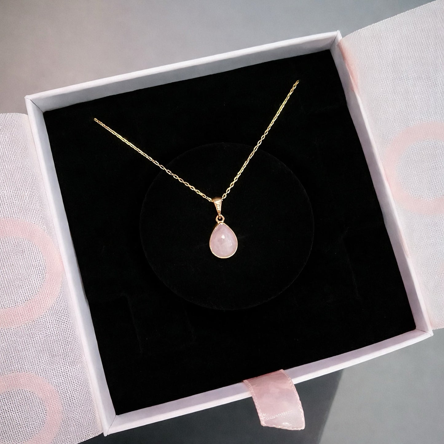 Pembe Kuvars Minimal Damy Gold Kolye