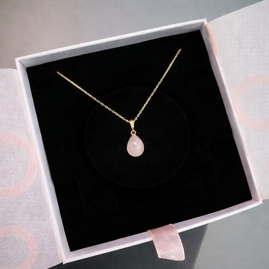 Pembe Kuvars Minimal Damy Gold Kolye