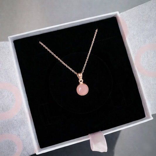 Pembe Kuvars Minimal Yuvarlak Rose Gold Kolye