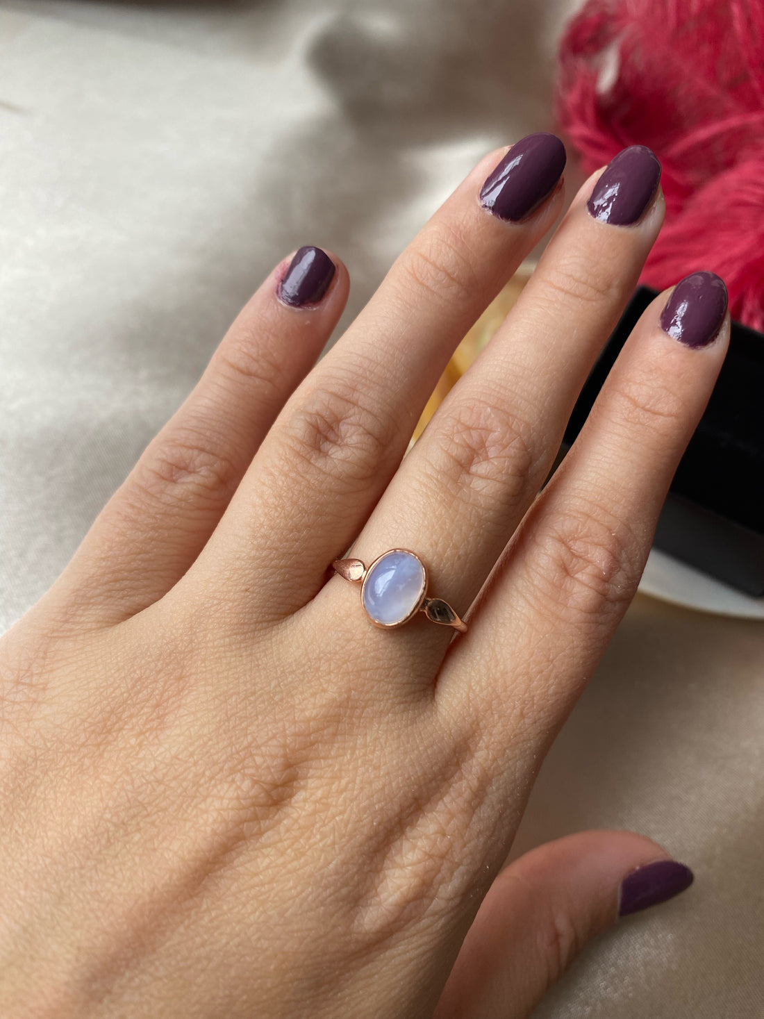 Kalsedon Mary Rose Gold Yüzük