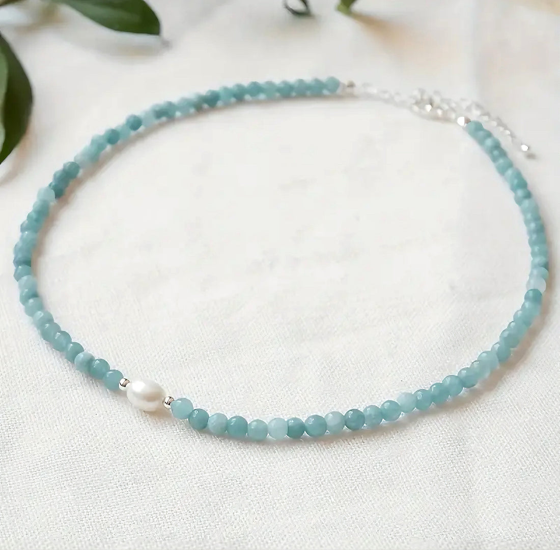 Akuamarin & İnci Dizi Kolye